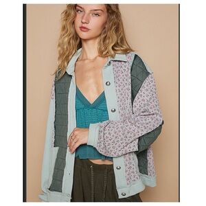 POL Mint Green and Floral Patchwork Jacket